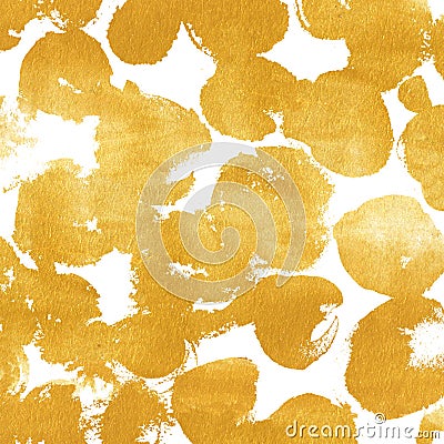 Gold texture with painted circles and stains. Golden spots background. Stock Photo