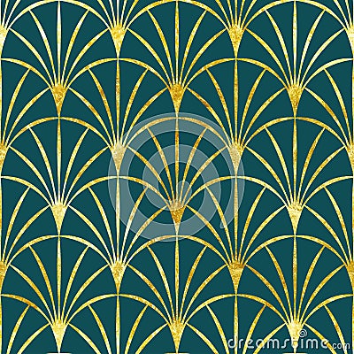 Pattern Gold thin Art Deco fans emerald green Vector Illustration