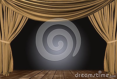 Gold Theater Stage Draped With Curtains Stock Photo