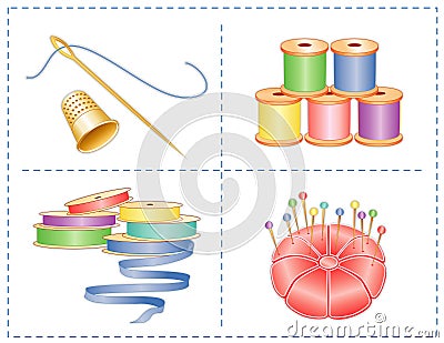 Gold Thimble, Needle, Sewing Accessories Vector Illustration
