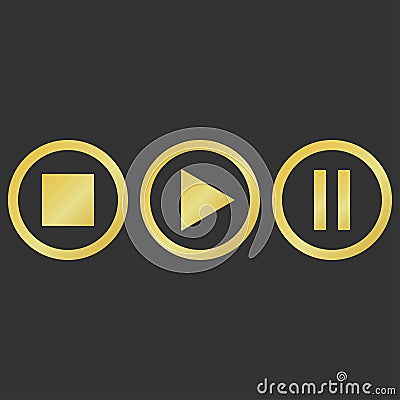 gold three button play pause stop Stock Photo
