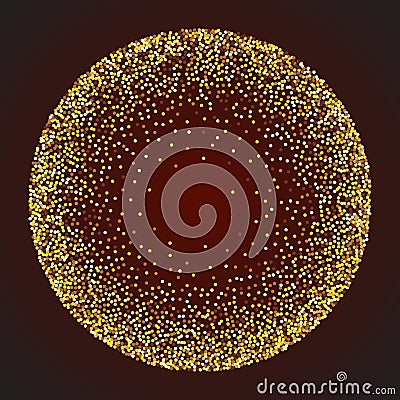 Gold tinsel circle dark background. Vector Illustration