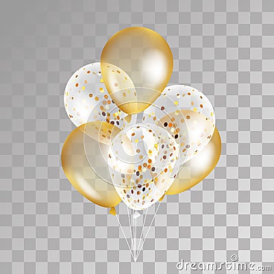 Gold transparent balloons on background. Vector Illustration