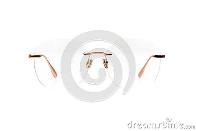 Gold transparent glasses metal isolated on white background Stock Photo