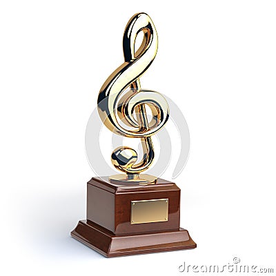 Gold treble clef s trophy on white. Music award concept Cartoon Illustration