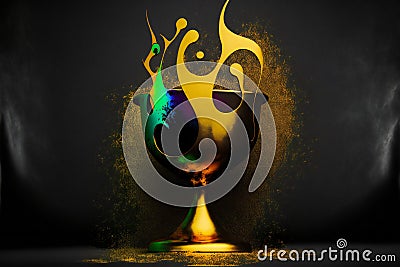 Gold trophy with sparkly overlay over dark background, creative digital illustration painting Cartoon Illustration