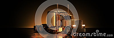 Gold truck in golden background. 3d rendering Stock Photo