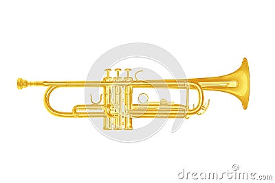 Gold trumpet instrument on white background. Stock Photo