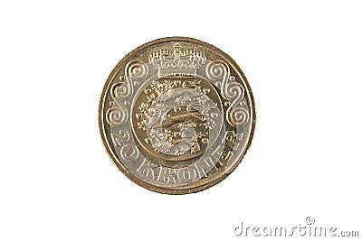 A Danish Twenty Krone Coin Isolated On A White Background Stock Photo