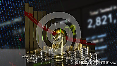 The gold unicorn chess and business chart for start up concept 3d rendering Stock Photo