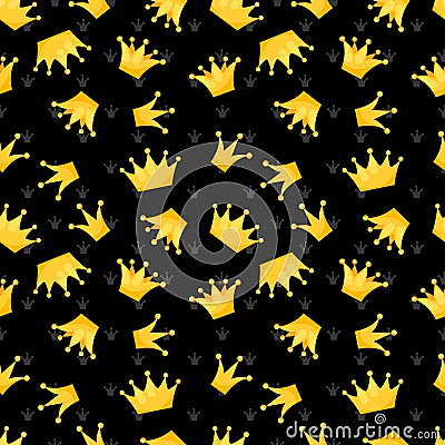 Gold vector crowns on black seamless pattern design Vector Illustration