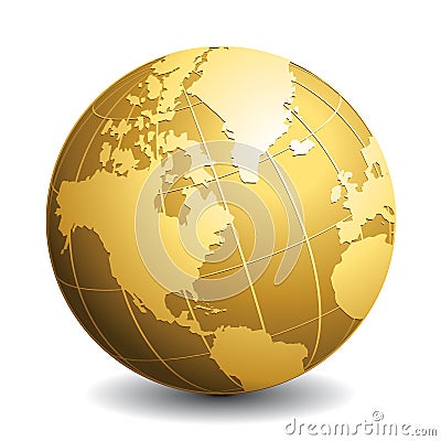 Gold vector globe. Glossy Earth business concept icon. Vector Illustration