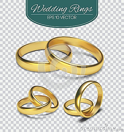 Gold vector wedding rings on trasparent background. Vector illustration. Marriage invitation elements. Vector Illustration