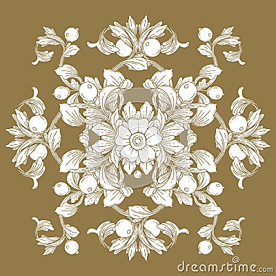 Gold vintage baroque ornament retro antique style acanthus. Decorative design element filigree . Cartoon Illustration