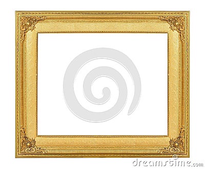 Gold vintage frame luxury isolated white background. Stock Photo