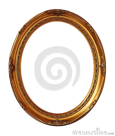 Gold vintage oval photo frame isolated, clipping path. Stock Photo