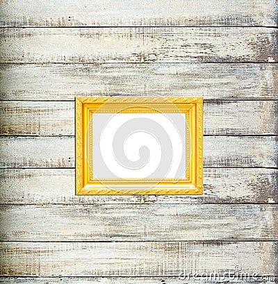 Gold Vintage picture frame on old wood background Stock Photo