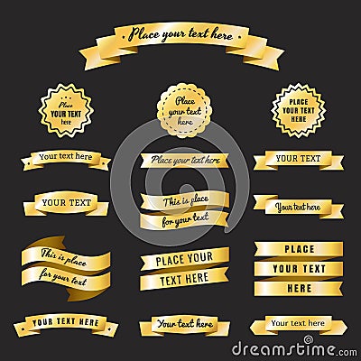 Gold vintage ribbons in retro style vector set. Part four. Vector Illustration