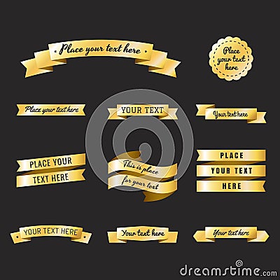 Gold vintage ribbons in retro style vector set. Part three. Vector Illustration