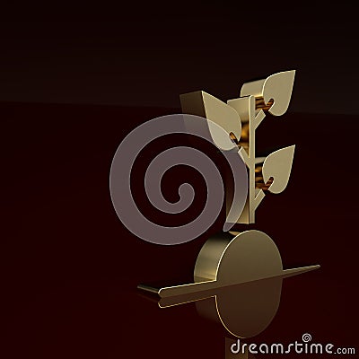 Gold Volunteer team planting trees icon isolated on brown background. Represents ecological protection, protecting Cartoon Illustration