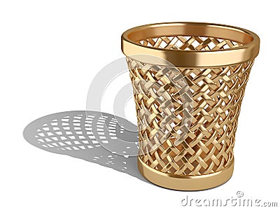 Gold wastepaper basket empty Cartoon Illustration