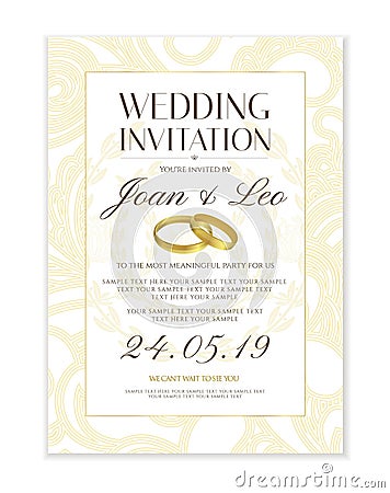 Wedding invitation design template Save the date card. Classic white background Vector Illustration