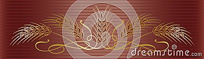 Gold wheat ears on elegant brown background. Vector Illustration