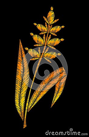 Gold wheat embroidery stitches imitation on the black background Vector Illustration