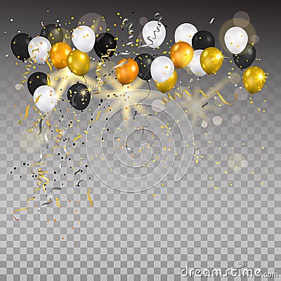 Gold and white balloons on transparent. Vector Illustration