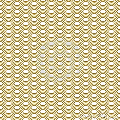 Gold on White 4 Line Fish Scale Geometrical Pattern Seamless Repeat Background Stock Photo