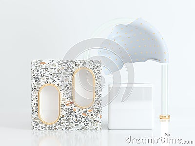 abstract square white scene geometric shape 3d rendering marble gold clear Stock Photo