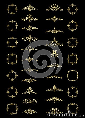 Gold Wicker lines and old decor elements in vector. Vector Illustration