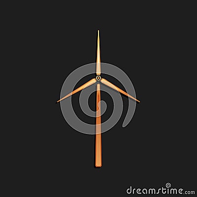 Gold Wind turbine icon isolated on black background. Wind generator sign. Windmill silhouette. Windmills for electric Vector Illustration