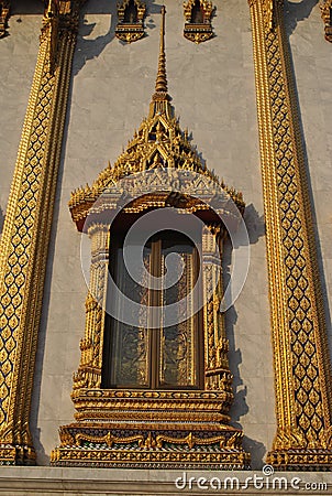 Gold Window in temple Wat Samien nari Beautiful Temple In Bangkok Thailand Editorial Stock Photo