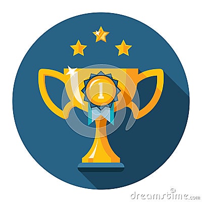 Gold winner trophy cup flat icon Vector Illustration