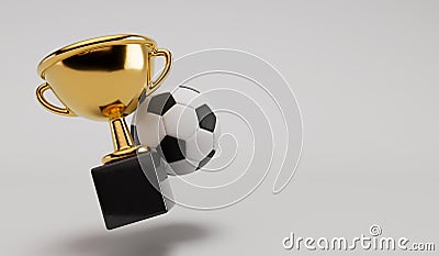 Gold winners trophy and football. soccer award. 3D Rendering Stock Photo