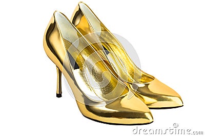 Gold women high heel shoes Stock Photo