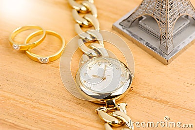 Gold women wristwatch Stock Photo