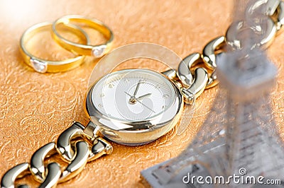 Gold women wristwatch Stock Photo