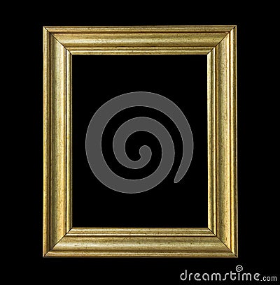 gold wooden frame isolated on black background. Stock Photo