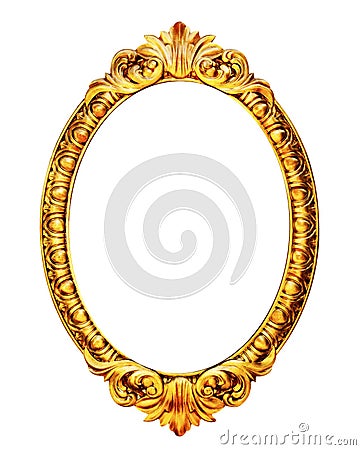 Gold wooden mirror frame isolated on white Stock Photo