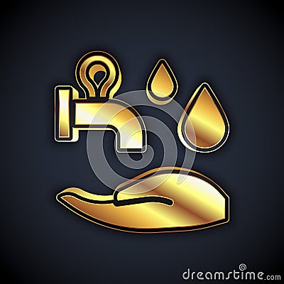 Gold Wudhu icon isolated on black background. Muslim man doing ablution. Vector Stock Photo