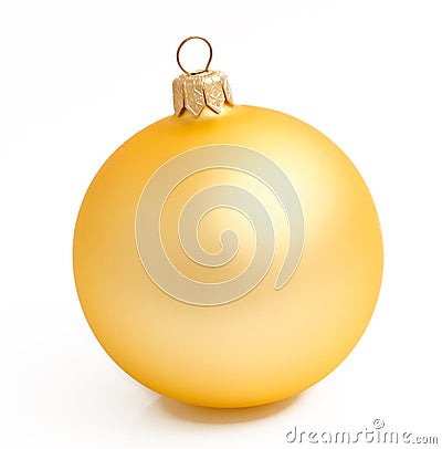 Gold yellow christmas ball on a white Stock Photo