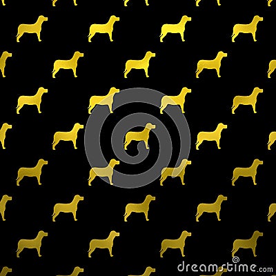 Gold Yellow Dogs Faux Foil Metallic Dog Polka Dots Black Background Stock Photo