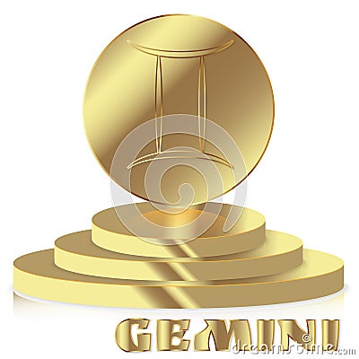 Gold Zodiac sign. Gemini - Astrological and Horoscope symbol on Vector Illustration