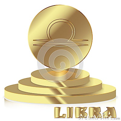 Gold Zodiac sign. Libra - Astrological and Horoscope symbol on p Vector Illustration