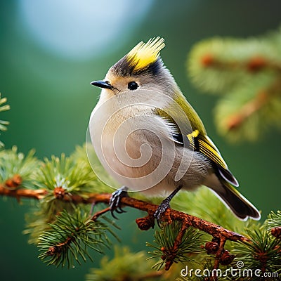 Goldcrest (Regulus regulus) Made With Generative AI illustration Cartoon Illustration