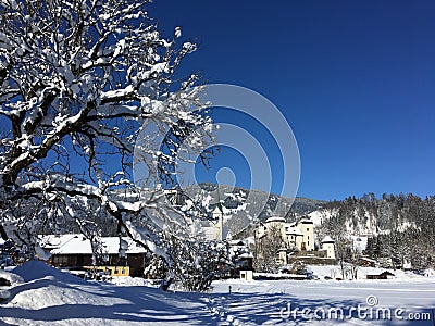 Goldegg Lake and Castle, Austria Stock Photo