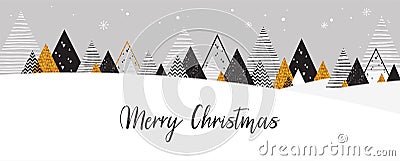 Golden abstract christmas winter scene. Christmas winter landscape background in Black and Gold colors. Abstract Vector Vector Illustration