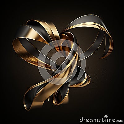 golden abstract curving ribbon on a black background Cartoon Illustration